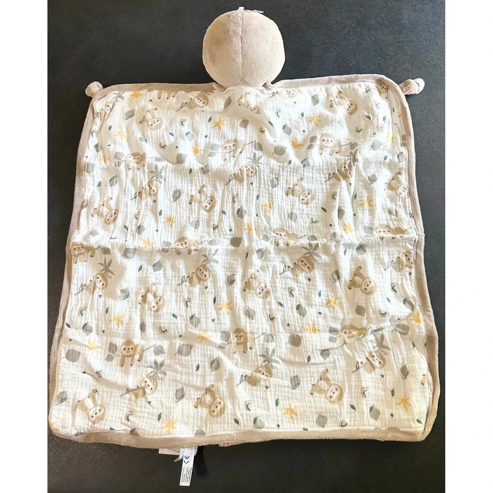Douglas Baby Stanley Sloth Blanki Lovey White Brown Cotton Muslin Cuddly Blanket